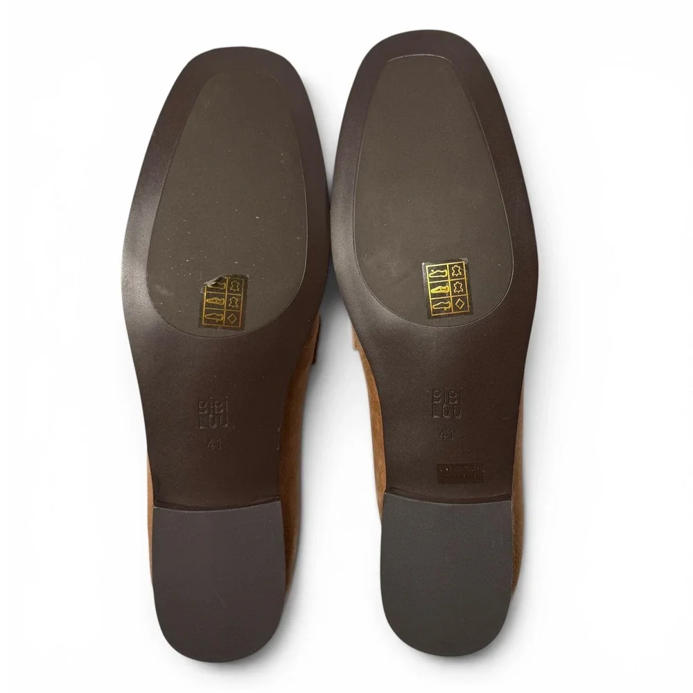 NIB Bibi Lou Zagreb Loafer Suede Gold Horsebit 41/10-10.5 Camel Anthropologie